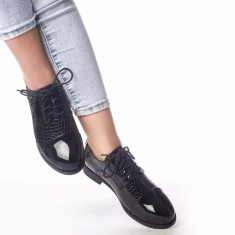 Pantofi casual roxane negru piele ecologica lacuita, 36