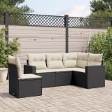 vidaXL Set mobilier de grădină cu perne, 5 piese, negru, poliratan 3218956