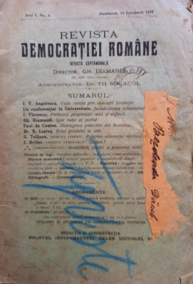 Revista Democratiei Romane, anul 1, nr. 4, 14 februarie 1910 (1910) foto