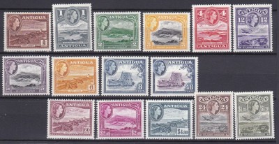 DB1 Colonii Antigua QE II 1953 Peisaje Avioane 15 v. MNH foto