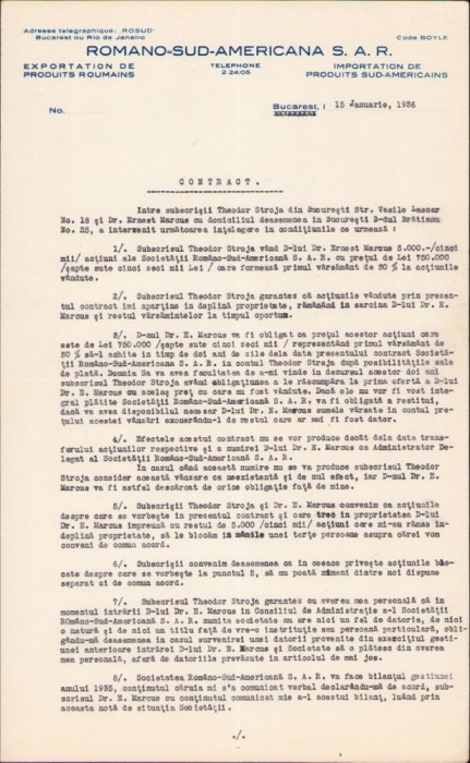 A1337 Contract Societatea Rom&acirc;no-Sud-Americană, 1936