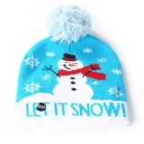 Caciula tip Fes cu Luminite LED on/off si Imprimeu de Iarna/Craciun, Let It Snow, UNISEX, marime ONE SIZE, Alb/Albastru, Linomag