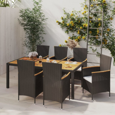 vidaXL Set mobilier de exterior cu perne, 7 piese, negru, poliratan foto