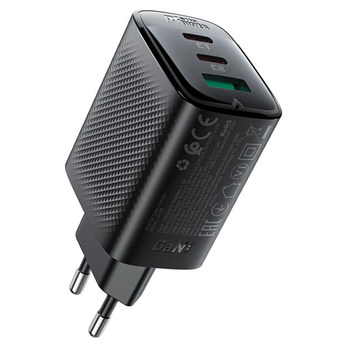Incarcator priza Acefast A108 - GaN, Fast Charging, 2x Type-C, USB, 67W, 3A, Smart Chip - Black