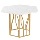 Masă de dining hexagonală modernă, Alb+Auriu | Aosom Romania