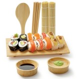 Set 16 piese kit sushi Navaris pentru incepatori, tava bambus, 24x15x2 cm, 60621.01