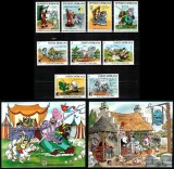 ROMANIA 1985-WALTDISNEY-LP 1145-1147-DOUA COLITE SI SERIA DE 9 TIMBRE