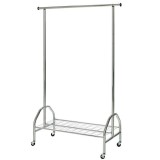 Suport pentru umerase, stender, HM WU18, cu raft dublu incaltaminte, metal cromat, cu roti