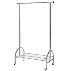 Suport pentru umerase, stender, HM WU18, cu raft dublu incaltaminte, metal cromat, cu roti