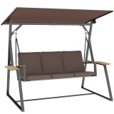 Outsunny Balansoar de Grădină cu 3 Locuri și Acoperiș Reglabil, Balansoar de Exterior din Metal cu Tăvi pentru Băuturi, Perne Imbătute, Capacitate 360