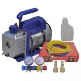 Pompa Vid Frigorifica vidaXL, Set Manometre 4 Porturi, R134a, R410A, R22, R407C, 120W, 50L/min, Carcasa Aluminiu, Cutie Transport