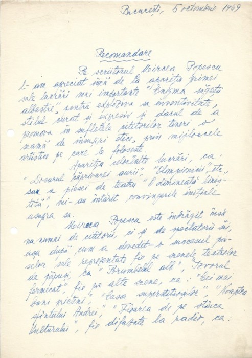 A3430N Alexandru Mitru, act scris și semnat olograf, 1969