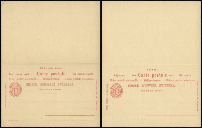 Switzerland - Postal History Rare Old Postal stationery + Reply UNUSED DB.116