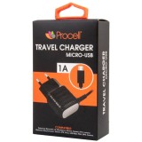 Incarcator de retea Procell, 1A, microUSB, Negru