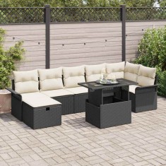 vidaXL Set de canapele pentru grădină cu pernă 8 pcs Negru Rattan poli 3361016