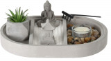 Suport pentru lumanari Buddha zen garden oval, 25x17x9 cm, ciment, gri, Excellent Houseware