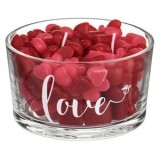 Lumanare decorativa cu inimi rosii 3D in pahar de sticla, &Oslash;10,5x6cm, CMCLASS