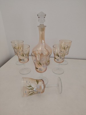 Set vintage Bohemia &amp;ndash; decantor cu 6 pahare pictate manual foto
