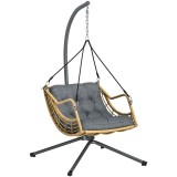 Outsunny Fotoliu suspendat din rășină &icirc;mpletită cu suport, scaun suspendat, pernă, prindere de siguranță, &icirc;nălțime reglabilă, gri | Aosom Romania