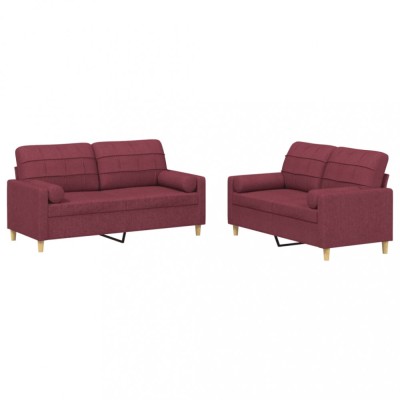 Set canapea cu perne, 2 piese, rosu vin, material textil foto