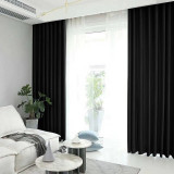 Draperie din catifea blackout cu rejansa transparenta cu ate pentru galerie, Madison, 200x260 cm, densitate 700 g/ml, Deep Black, 1 buc