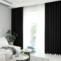 Draperie din catifea blackout cu rejansa transparenta cu ate pentru galerie, Madison, 150x215 cm, densitate 700 g/ml, Deep Black, 1 buc