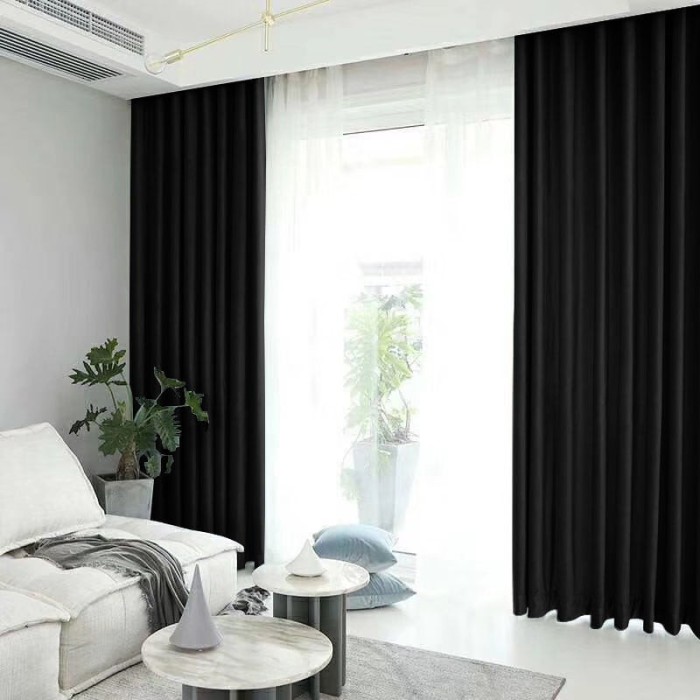Draperie din catifea blackout cu rejansa transparenta cu ate pentru galerie, Madison, 150x245 cm, densitate 700 g/ml, Deep Black, 1 buc