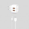 INCARCATOR RETEA CU CABLU DE DATE MICRO USB XO-L61, 2 X USB, 2.4A, ALB, BLISTER
