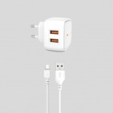 INCARCATOR RETEA CU CABLU DE DATE MICRO USB XO-L61, 2 X USB, 2.4A, ALB, BLISTER