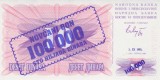 Bancnota Bosnia Hertegovina 100.000 Dinari 1993 - P34a UNC ( supratipar - vezi descriere )