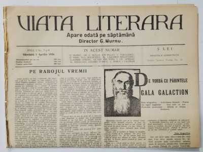 VIATA LITERARA , DIRECTOR G. MURNU , SAPTAMANAL , ANUL I , NR. 7 -8 , 3 APRILIE , 1926 foto