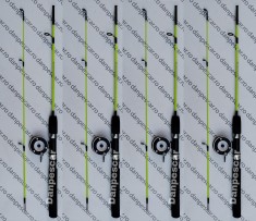 Set 4 lansete HAKUYO 1,20M fibra plina cu 4 mulinete pentru pescuit la copca