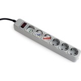 Prelungitor 6 x prize Schuko, 1.8m, 16A, cu intrerupator si protectie, grey