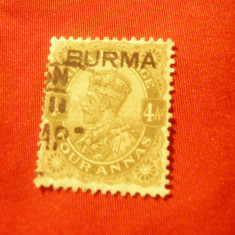 Timbru Burma Dominion Britanic 1937 supratipar Burma ,val. 4 anna stampilat