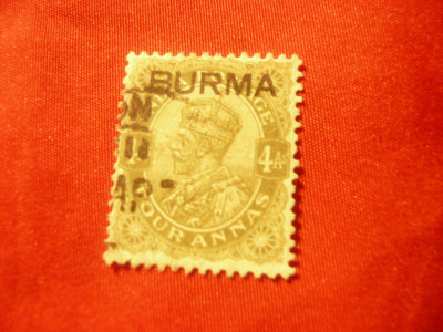 Timbru Burma Dominion Britanic 1937 supratipar Burma ,val. 4 anna stampilat foto