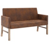 Cumpara ieftin Banca cu brate, maro, 140 cm, piele intoarsa ecologica