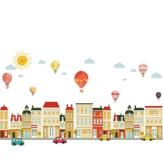 Sticker Decorativ Cladiri si Baloane cu Aer Cald, 50 x 70cm, Autoadeziv, CBD CORAL BEST DEALS Caramiziu deschis 50 cm 70 cm 50 cm Caramiziu deschis 1