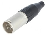 Conector XLR mufă tată PIN 4 cablu lipire argintat