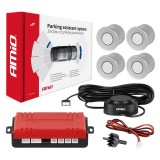 Set senzori parcare si marsarier cu buzzer, 4 senzori argintii, 12V, AMiO