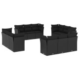 Cumpara ieftin Set canapele de gradina, 12 piese, cu perne, negru, poliratan