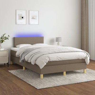 vidaXL Pat cu arcuri, saltea și LED, gri taupe, 120x200 cm, textil 3133545 foto