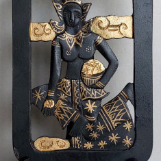 Vishnu - Sculptura hindu cu decupaj interior negru si auriu, aplica Narayana