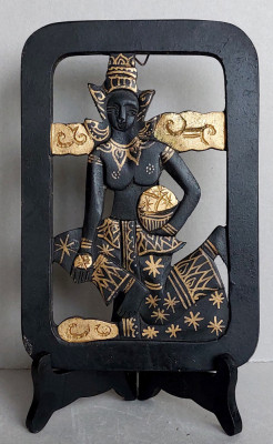 Vishnu - Sculptura hindu cu decupaj interior negru si auriu, aplica Narayana foto
