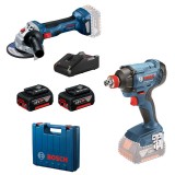 Bosch GDX180-LI Masina de gaurit cu percutie + GWS180-LI Polizor unghiular + 2xacumulatori 4Ah, GBA 18V + incarcator GAL18V-40 + cutie de transport Pr