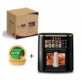 Cumpara ieftin Friteuză cu aer cald 10L DEPOX&reg;, 2800W, Panou digital, Negru, 100 buc h&acirc;rtie de copt pentru air fryer