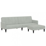 Canapea extensibila cu taburet, 2 locuri, gri deschis, catifea