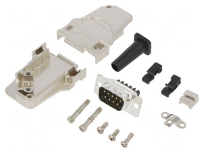 Conector D-Sub 9 pini tată &amp;icirc;n unghi 45&amp;deg; cu terminal șurub pe cablu foto