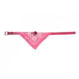 Zgarda caini si pisici cu bandana, esarfa, 39 x 1.5 cm, clopotel, roz