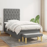 Cumpara ieftin Pat box spring cu saltea, gri &icirc;nchis, 80x200 cm, textil