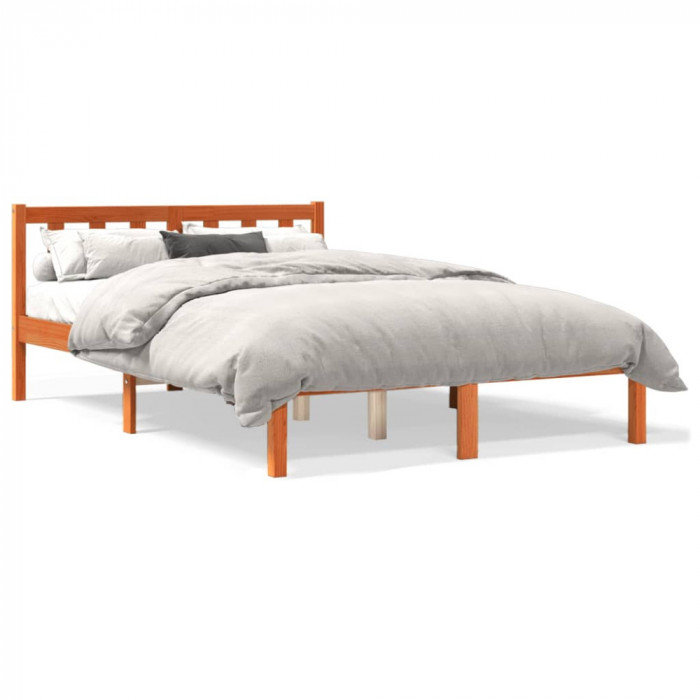 vidaXL Cadru de pat, maro ceruit, 135x190 cm, lemn masiv de pin